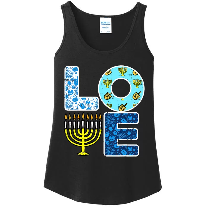 Cute LOVE Hanukkah Decorations Dreidel Menorah Chanukah Ladies Essential Tank