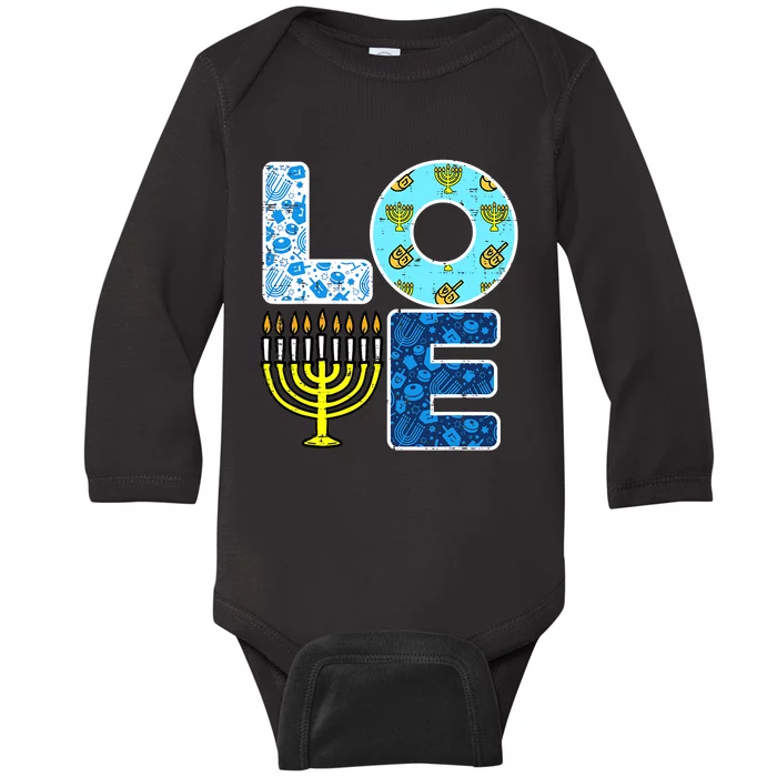 Cute LOVE Hanukkah Decorations Dreidel Menorah Chanukah Baby Long Sleeve Bodysuit