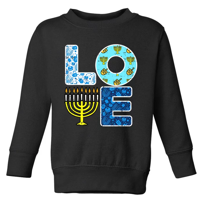 Cute LOVE Hanukkah Decorations Dreidel Menorah Chanukah Toddler Sweatshirt