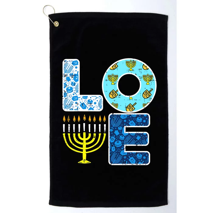 Cute LOVE Hanukkah Decorations Dreidel Menorah Chanukah Platinum Collection Golf Towel