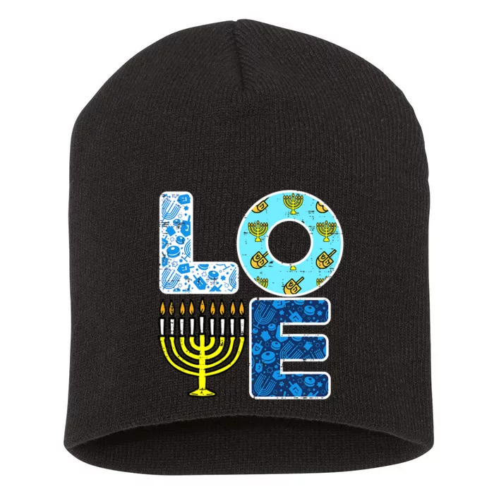 Cute LOVE Hanukkah Decorations Dreidel Menorah Chanukah Short Acrylic Beanie