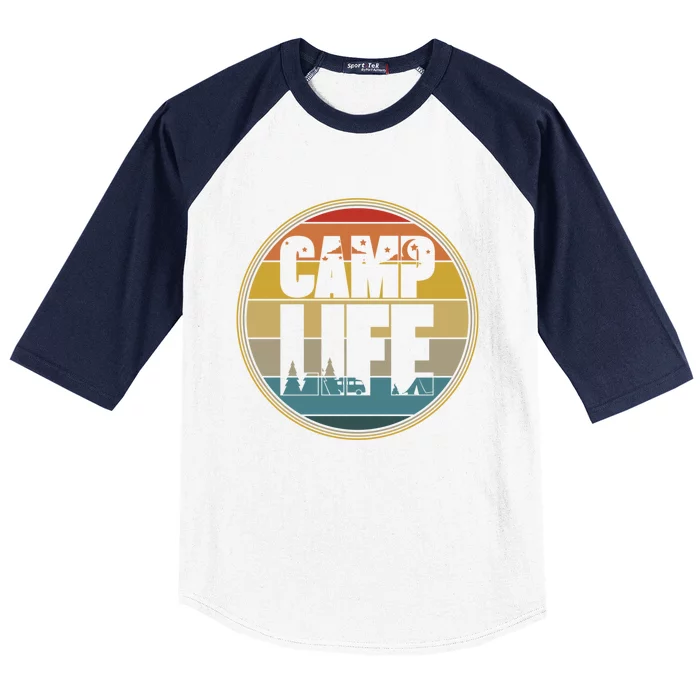 Camp Life Happy Camper Retro Camping Gift Baseball Sleeve Shirt