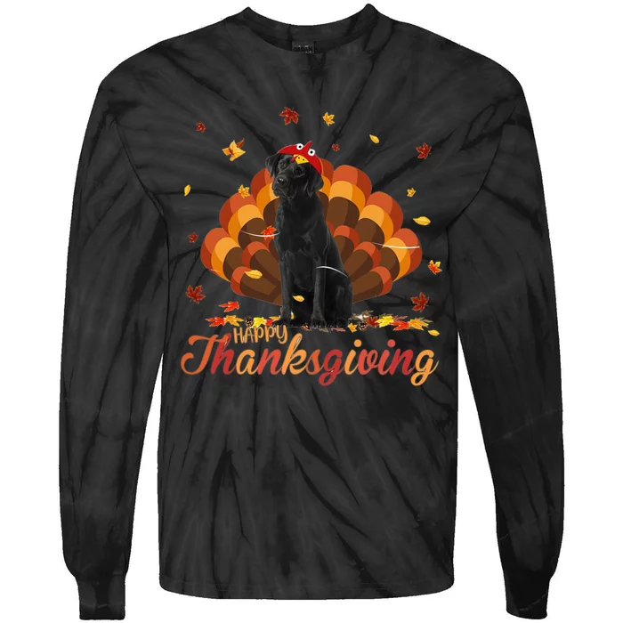 Cute Labrador Happy Thanksgiving Turkey Dog Crispy Leaf Tie-Dye Long Sleeve Shirt