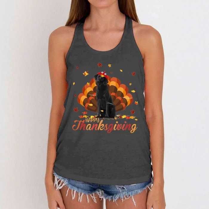 Cute Labrador Happy Thanksgiving Turkey Dog Crispy Leaf Women's Knotted Racerback Tank