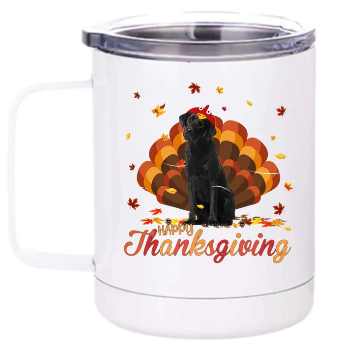 Cute Labrador Happy Thanksgiving Turkey Dog Crispy Leaf Front & Back 12oz Stainless Steel Tumbler Cup