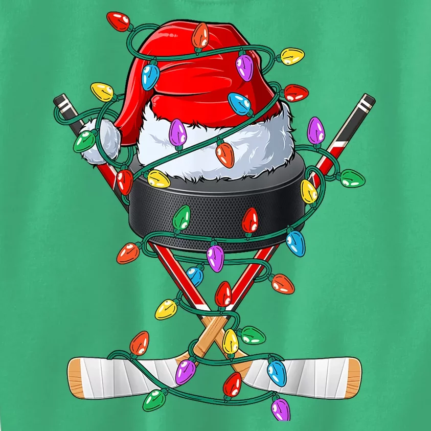 Christmas Lights Hockey Santa Hat Sports Ball Xmas Gift Kids Sweatshirt