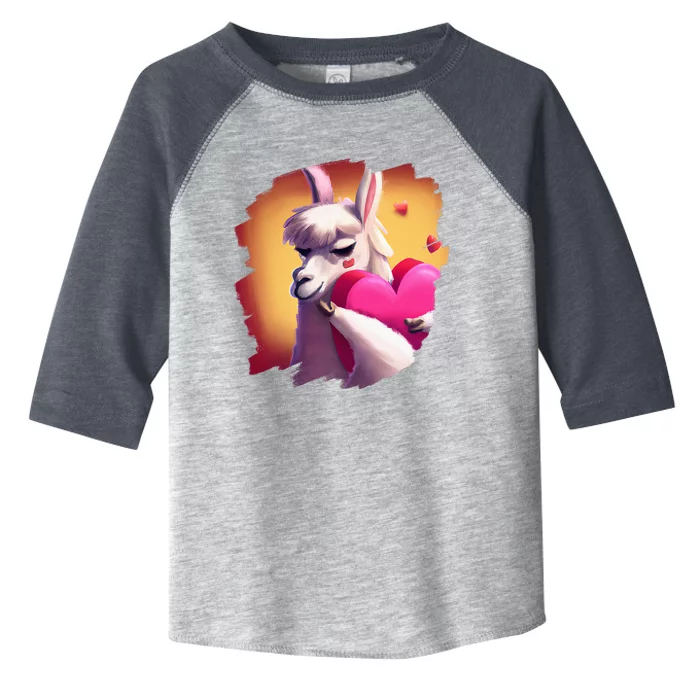 Cute Llama Hugging Heart Valentines Day Llamas Alpacas Toddler Fine Jersey T-Shirt