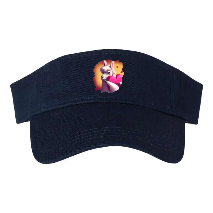 Cute Llama Hugging Heart Valentines Day Llamas Alpacas Valucap Bio-Washed Visor