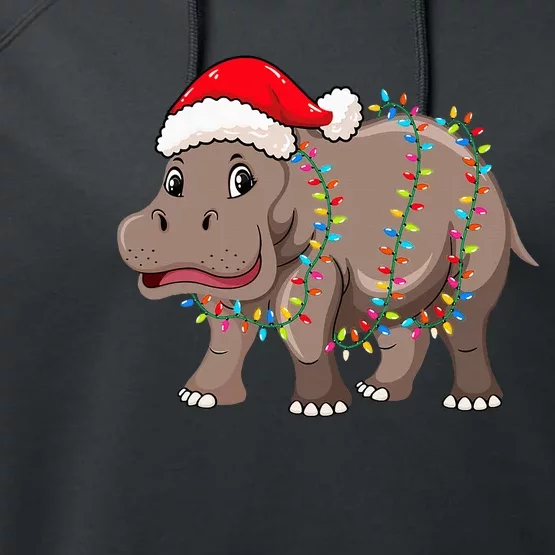 Christmas Lights Hippopotamus Xmas Hat Hippopotamus Lover Performance Fleece Hoodie