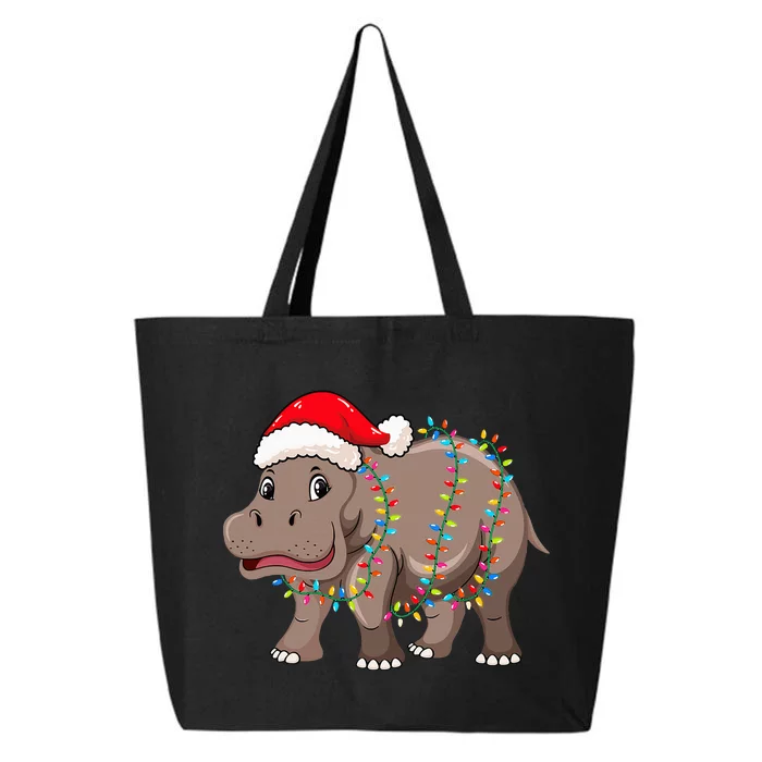 Christmas Lights Hippopotamus Xmas Hat Hippopotamus Lover 25L Jumbo Tote