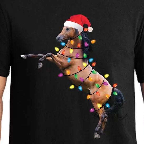 Christmas Lights Horse Santa Funny Xmas Tree Horse Gift Pajama Set