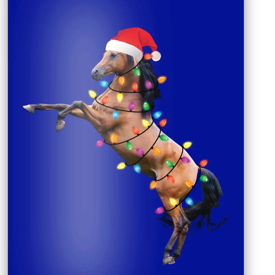 Christmas Lights Horse Santa Funny Xmas Tree Horse Gift Poster