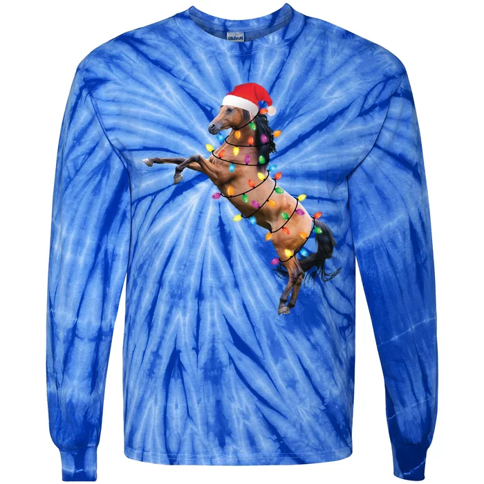 Christmas Lights Horse Santa Funny Xmas Tree Horse Gift Tie-Dye Long Sleeve Shirt