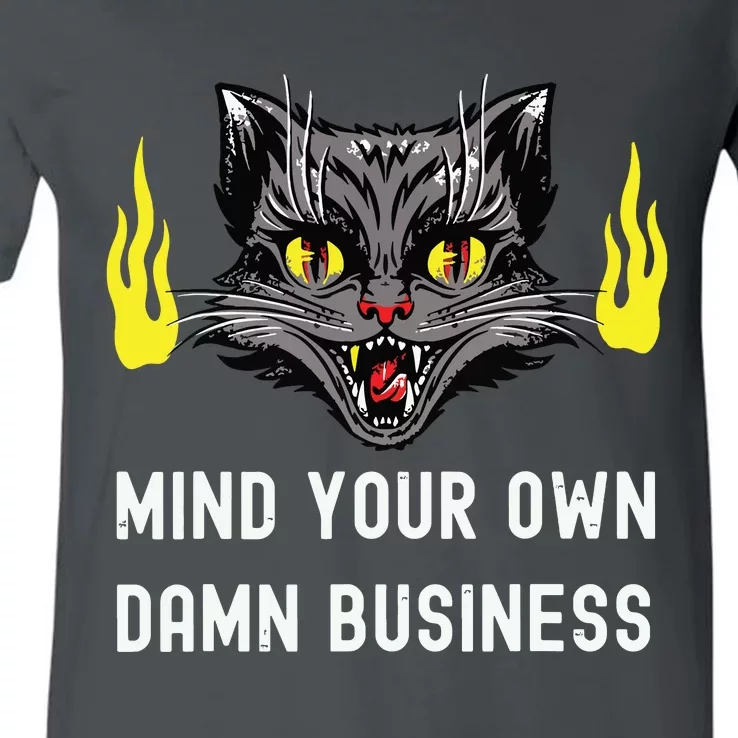 Cat Lady Harris Walz Waltz 2024 Mind Your Own Damn Business V-Neck T-Shirt