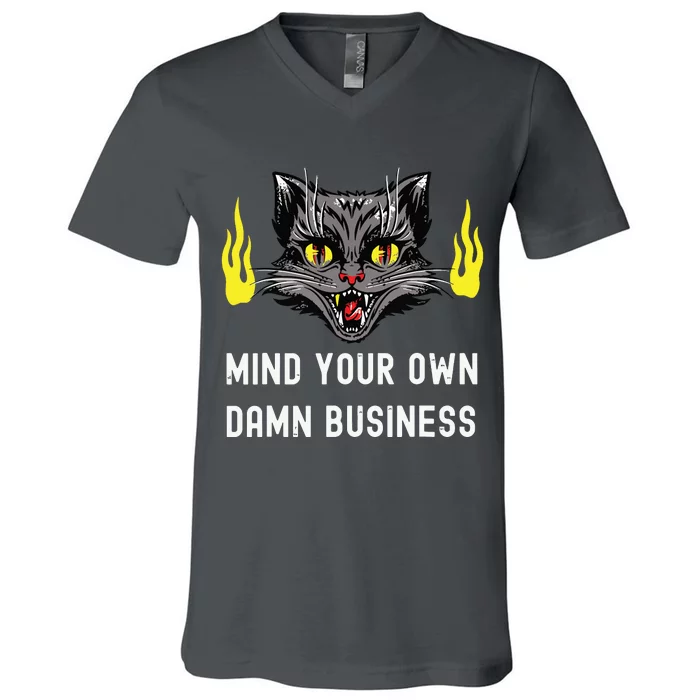 Cat Lady Harris Walz Waltz 2024 Mind Your Own Damn Business V-Neck T-Shirt