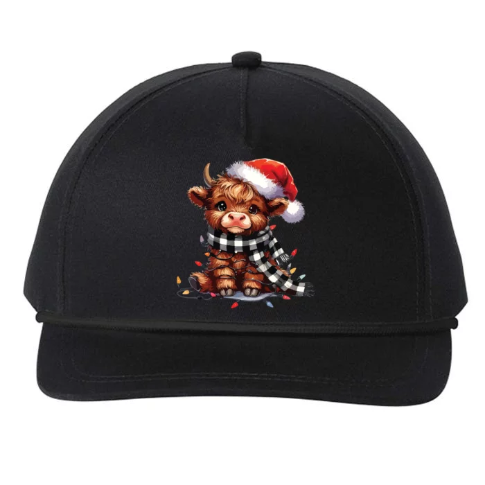 Christmas Lights Highland Cow Snapback Five-Panel Rope Hat