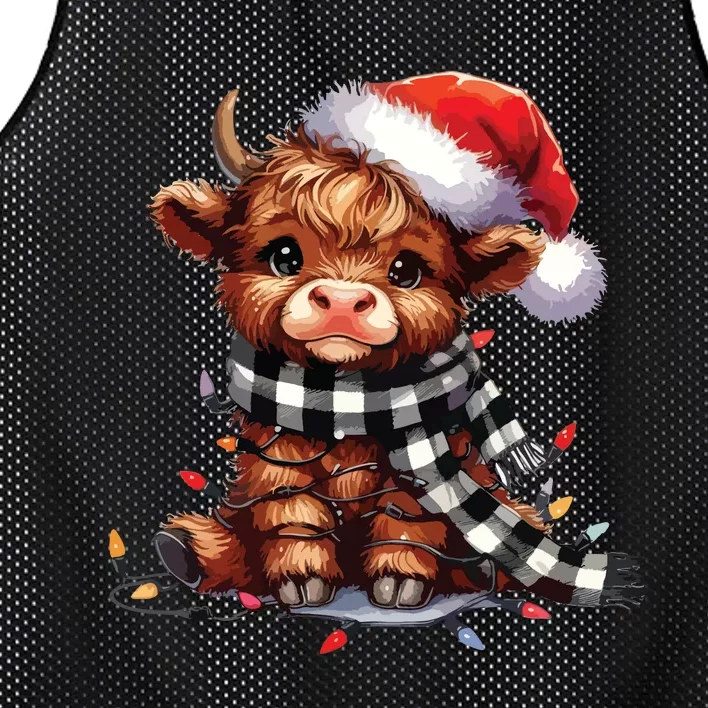 Christmas Lights Highland Cow Mesh Reversible Basketball Jersey Tank