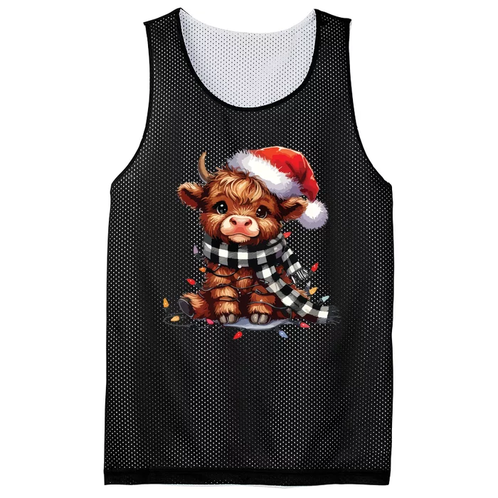 Christmas Lights Highland Cow Mesh Reversible Basketball Jersey Tank