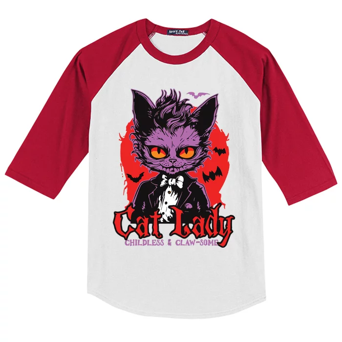 Cat Lady Halloween Feminist Childless Cat Ladies Harris 2024 Kids Colorblock Raglan Jersey