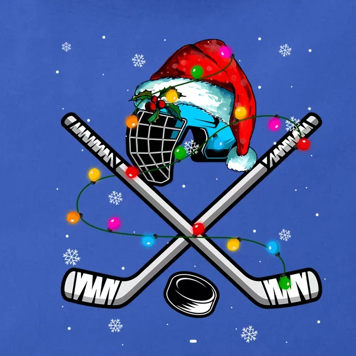 Christmas Lights Hockey Santa Hat Sport Hockey Lover Gift Zip Tote Bag