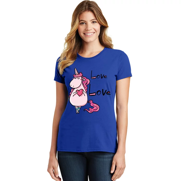 Cute Love Heart Unicorn Valentines Dayfunny Gift Unicorn Valentines Funny Gift Women's T-Shirt