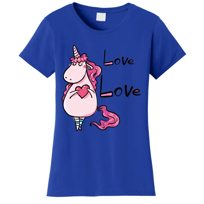 Cute Love Heart Unicorn Valentines Dayfunny Gift Unicorn Valentines Funny Gift Women's T-Shirt