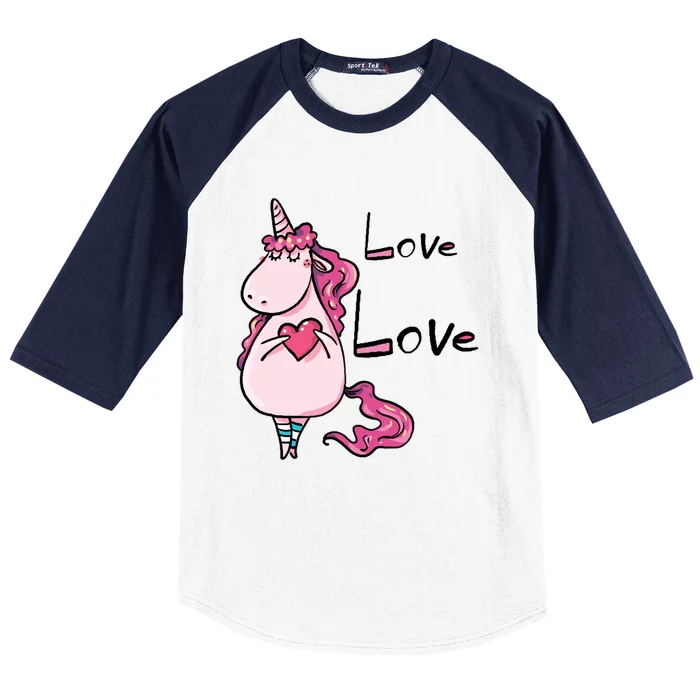 Cute Love Heart Unicorn Valentines Dayfunny Gift Unicorn Valentines Funny Gift Baseball Sleeve Shirt