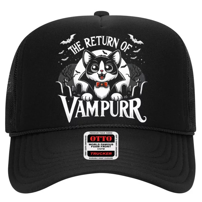 Cat Lover Halloween Funny Cute The Return of Vampurr High Crown Mesh Trucker Hat