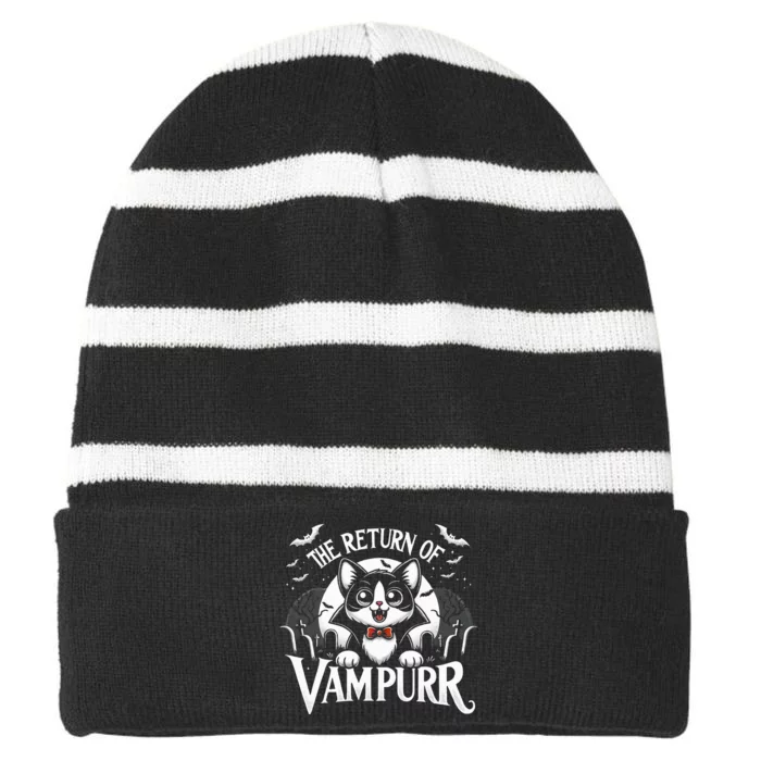 Cat Lover Halloween Funny Cute The Return of Vampurr Striped Beanie with Solid Band