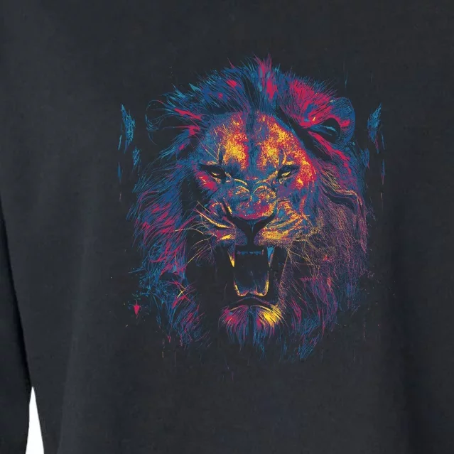 Colorful Lion Head Cropped Pullover Crew