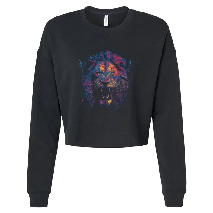 Colorful Lion Head Cropped Pullover Crew