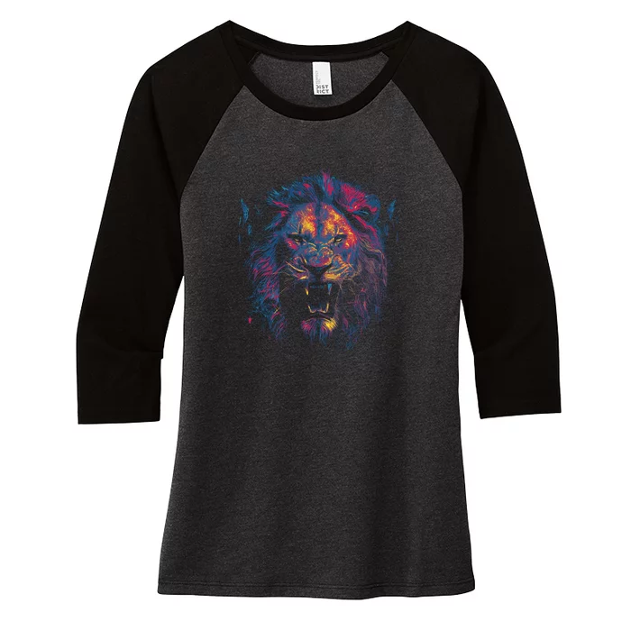 Colorful Lion Head Women's Tri-Blend 3/4-Sleeve Raglan Shirt