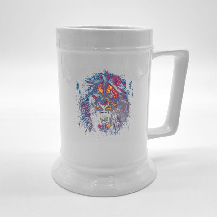 Colorful Lion Head Front & Back Beer Stein