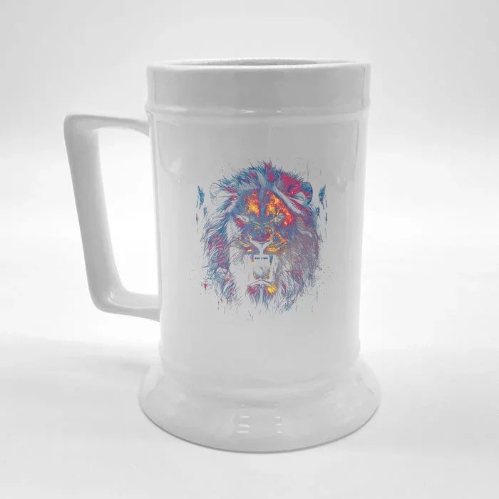 Colorful Lion Head Front & Back Beer Stein