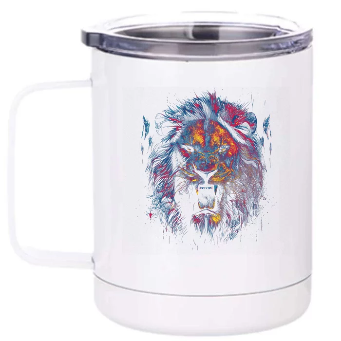 Colorful Lion Head Front & Back 12oz Stainless Steel Tumbler Cup