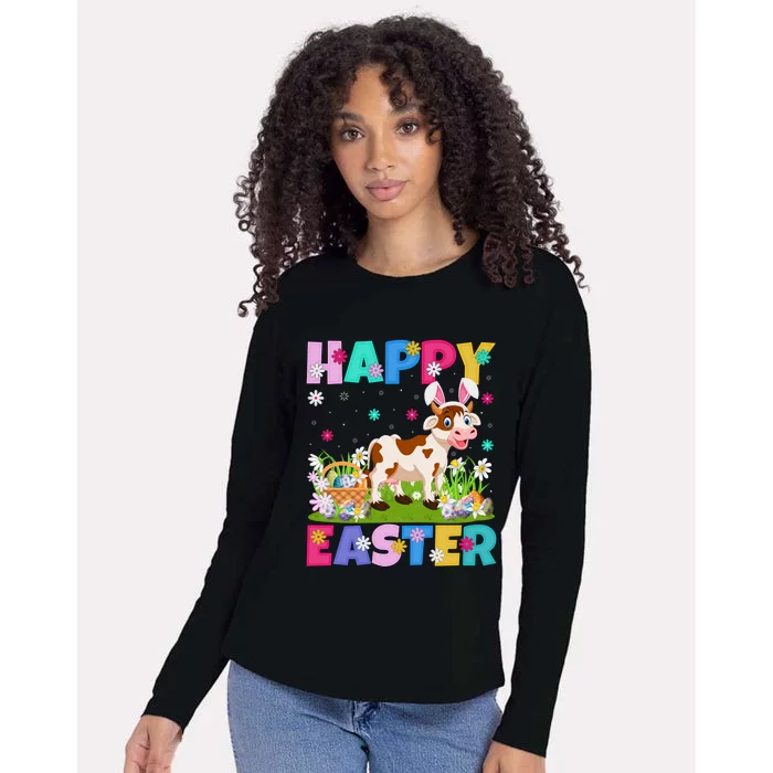 Cattle Lover Happy Easter Bunny Cattle Easter Sunday Gift Womens Cotton Relaxed Long Sleeve T-Shirt