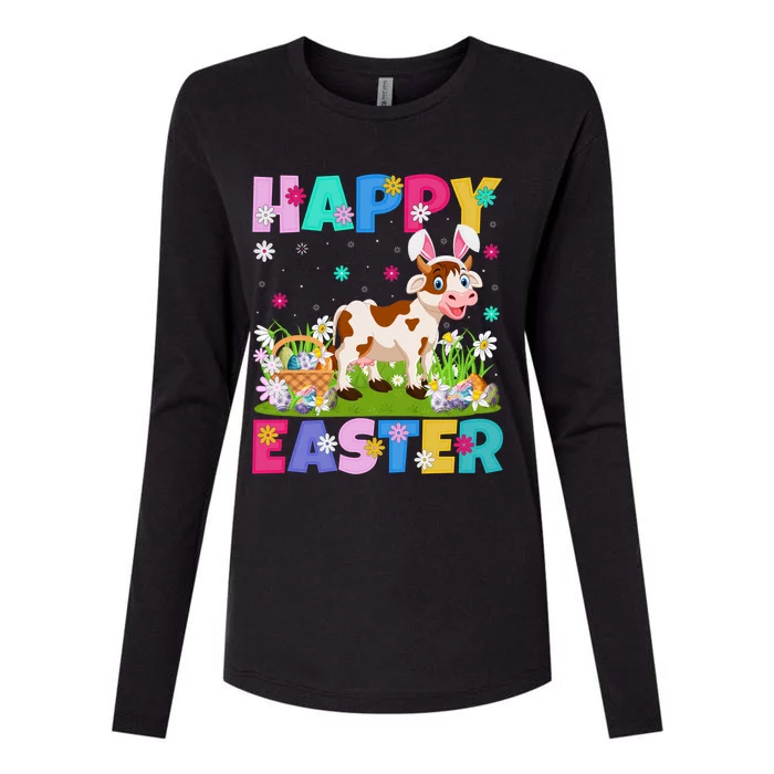 Cattle Lover Happy Easter Bunny Cattle Easter Sunday Gift Womens Cotton Relaxed Long Sleeve T-Shirt