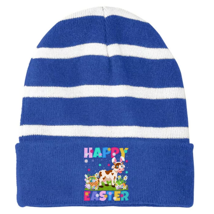 Cattle Lover Happy Easter Bunny Cattle Easter Sunday Gift Striped Beanie with Solid Band