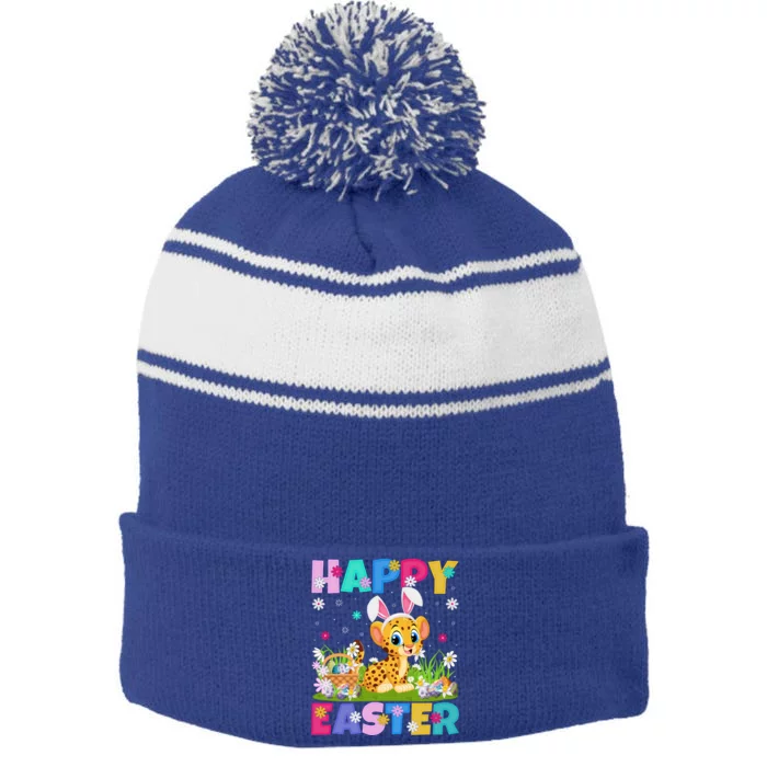 Cheetah Lover Happy Easter Bunny Cheetah Easter Sunday Cute Gift Stripe Pom Pom Beanie