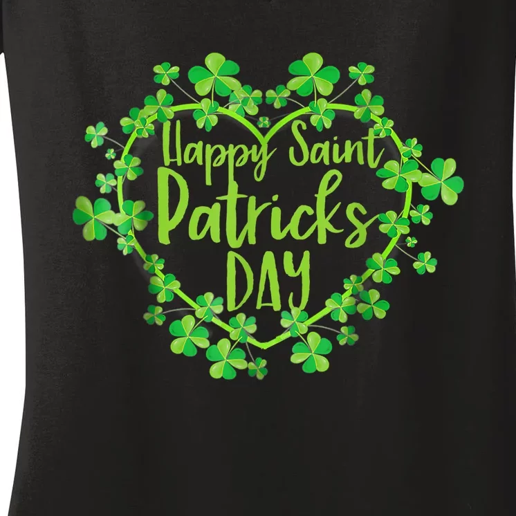 Cute Lucky Heart Shamrock Happy St Patricks Day Family Heart Women's V-Neck T-Shirt