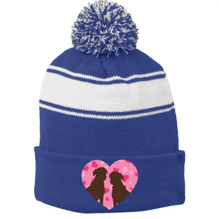 Chocolate Lab Heart Valentine's Day Labrador Dog Lover Meaningful Gift Stripe Pom Pom Beanie