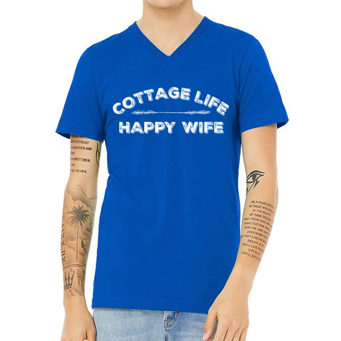 Cottage Life Happy Wife Summer Cute Gift V-Neck T-Shirt