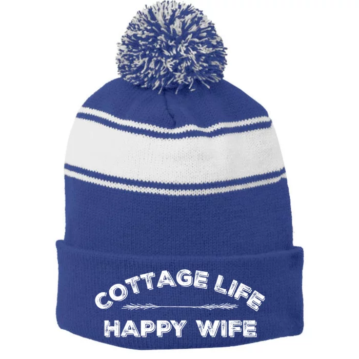 Cottage Life Happy Wife Summer Cute Gift Stripe Pom Pom Beanie