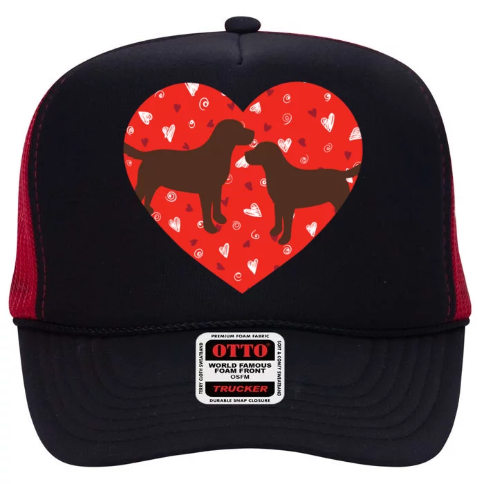 Chocolate Lab Heart Valentine's Day Labrador Dog Lover Gift High Crown Mesh Trucker Hat