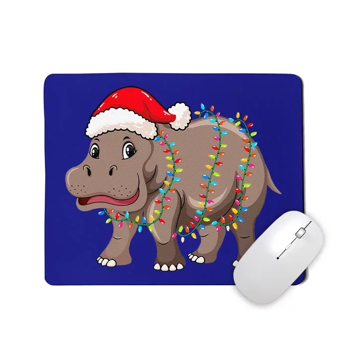 Christmas Lights Hippopotamus Xmas Hat Hippopotamus Lover Mousepad