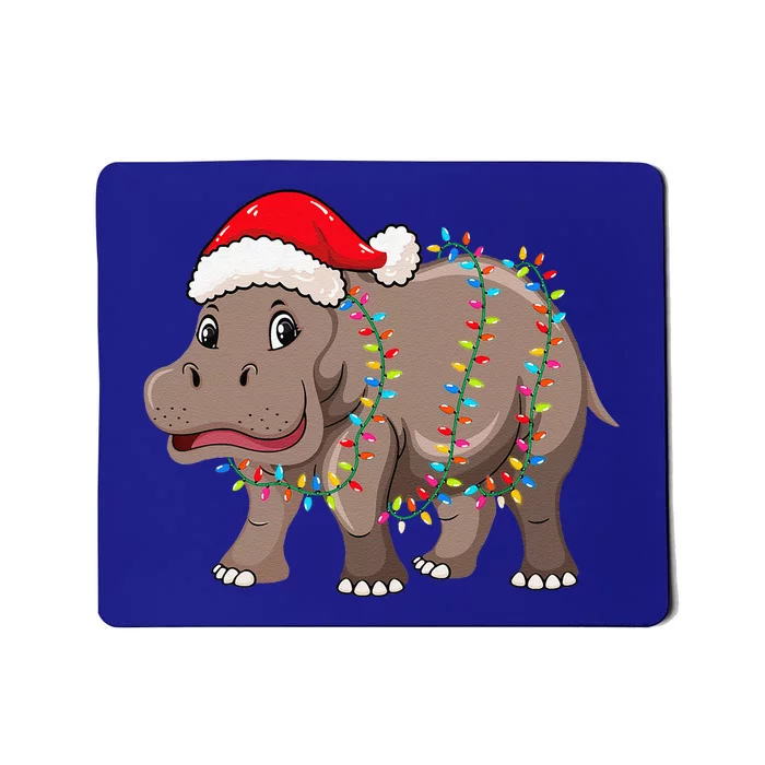 Christmas Lights Hippopotamus Xmas Hat Hippopotamus Lover Mousepad