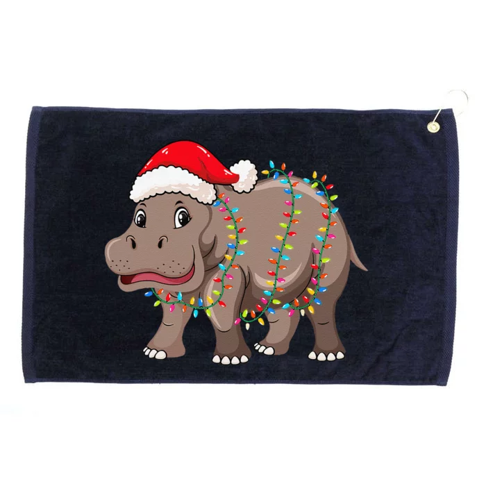 Christmas Lights Hippopotamus Xmas Hat Hippopotamus Lover Grommeted Golf Towel