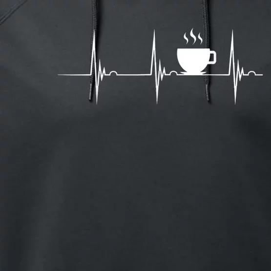 Coffee Lover Heartbeat EKG Pulse Hot Espresso Coffee Cup Performance Fleece Hoodie