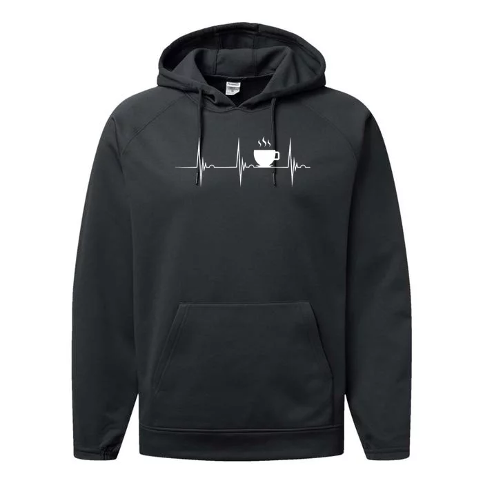 Coffee Lover Heartbeat EKG Pulse Hot Espresso Coffee Cup Performance Fleece Hoodie