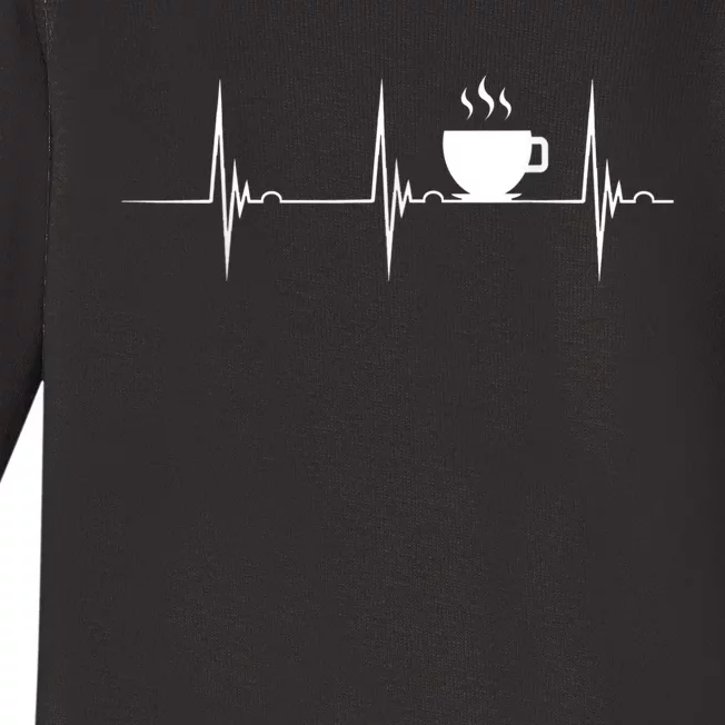 Coffee Lover Heartbeat EKG Pulse Hot Espresso Coffee Cup Baby Long Sleeve Bodysuit